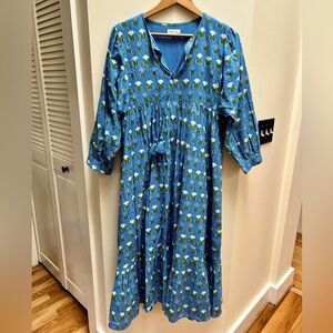 Beau & Ro Murray Midi Dress in Bleu Fleur. Comfy and elegant. Size Small.